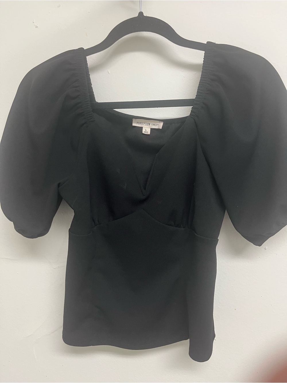 Black Puff Sleeve Square Neck Blouse